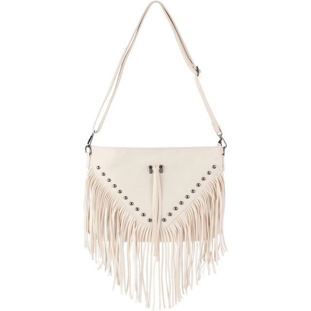 LHSHID Women Tassel Faux Leather Cross Body Shoulder Bag Boho Hobo Bag