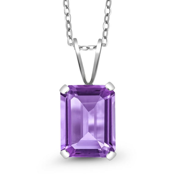 Gem Stone King 925 Sterling Silver Purple Amethyst Pendant Necklace for Women (2.25 Ct Emerald Cut 9X7MM, With 18 inch Silver Chain)