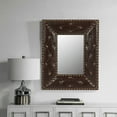 thumbnail image 1 of Brown Rectangle Decorative Wall Hanging Mirror,Rivet Decoration,PU Covered MDF Framed Mirror for Bedroom Living Room Vanity Entryway Wall Decor,21x26inch, 1 of 7