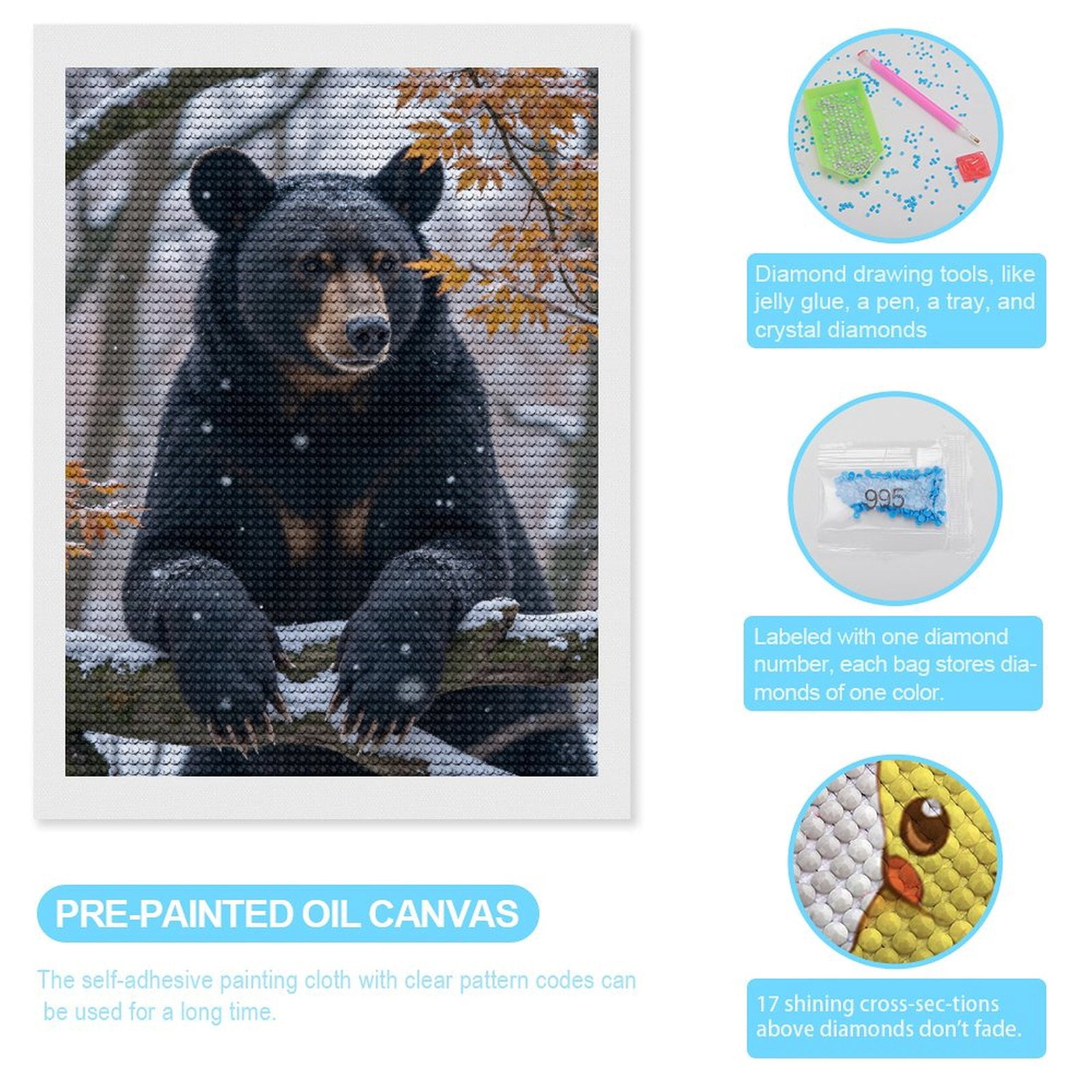 Diamond Art Kits for Adults, Bear In Snowy Forest Scene 5D Diamond Painting Kits for Adults Beginners, DIY Full Drill Diamond Painting, Gem Art and Crafts 12x16