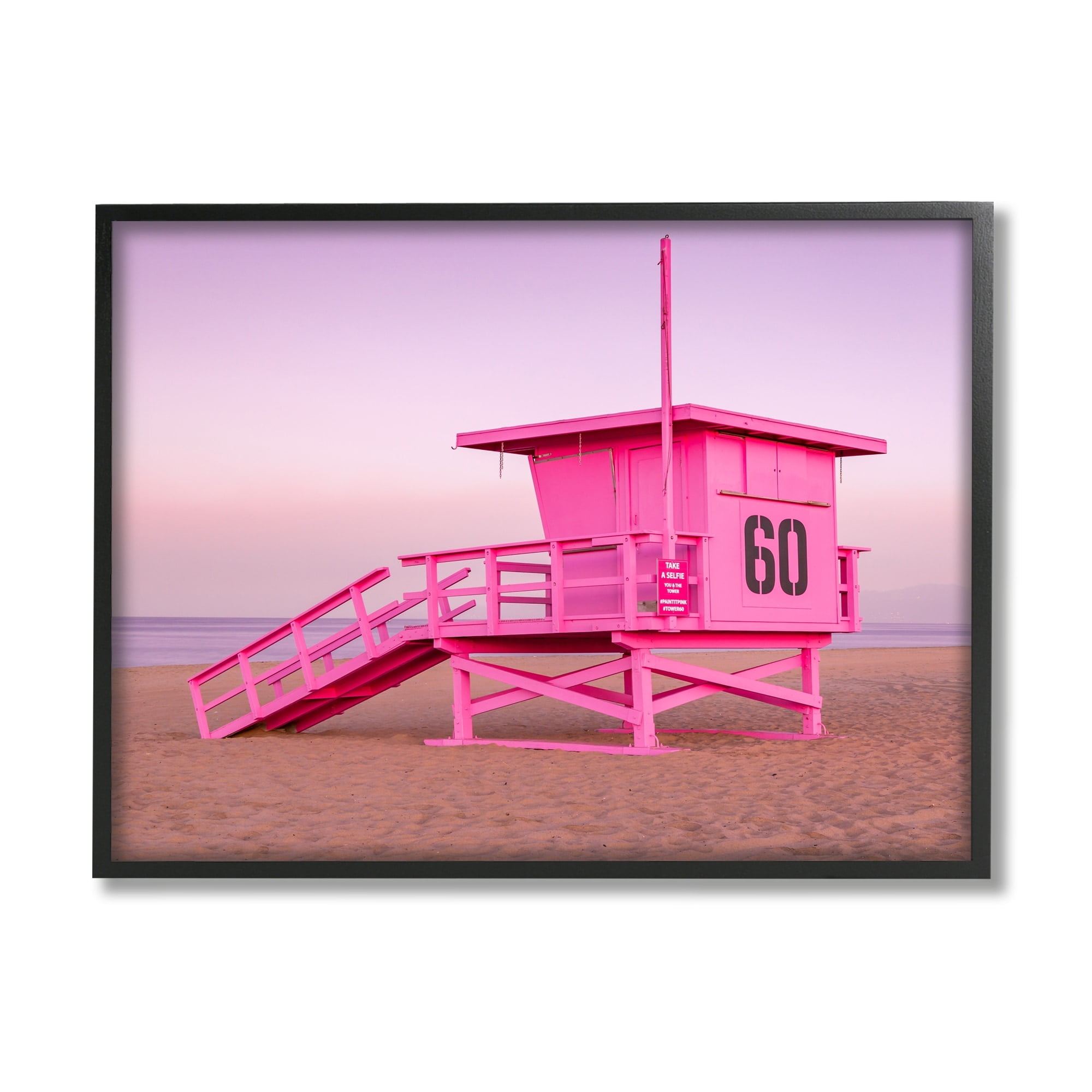 Stupell Industries Pink Beach Shack Photography Purple Sky Coast Photograph Gray Framed Art Print Wall Art, Design by Jeff Poe Photography