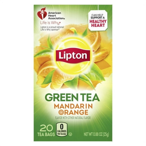 Lipton Green Tea, Mandarin Orange, Caffeinated, Tea Bags 20 Count Box