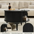 thumbnail image 3 of Round Coffee Table with Storage, Mid Century Modern Coffee Table, Fluted Dining Table with Sliding Door, Circle Coffee Table for Living Room Home Office, 31.5", Black, 3 of 14
