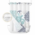 thumbnail image 2 of Turquoise Coastal Turtle No Hook Shower Curtain Waterproof, Bathroom Curtains with Snap in Liners and See Through Top Window, Ocean Coral Nautical Hotel Style Bathtub Curtains Shower 72"Wx96"L, 2 of 8