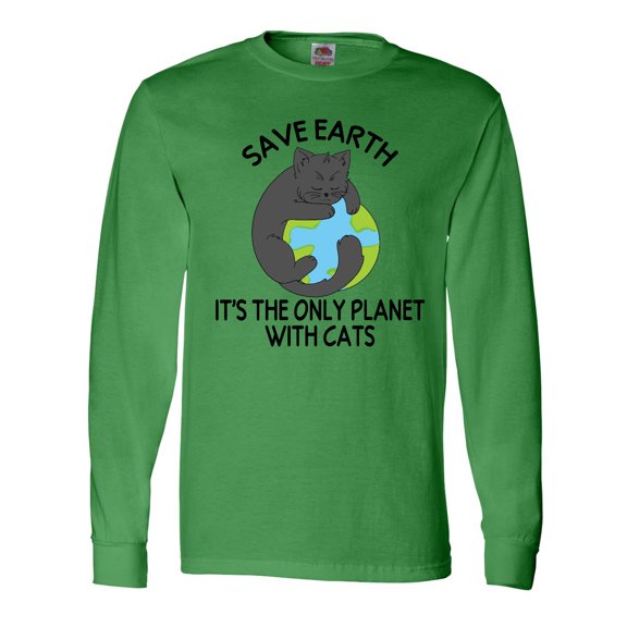 Inktastic Save Earth It's the Only Planet with Cats with Black Cat Long Sleeve T-Shirt