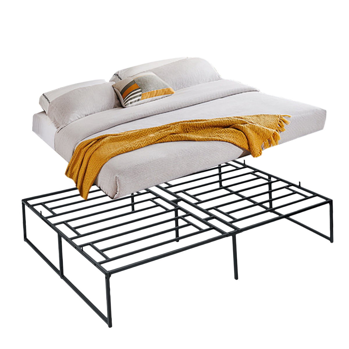 Insma 14'' Heavy Duty Metal Bed Frame with Under-bed Storage, No Box