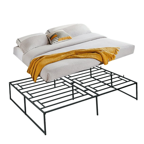 Metal Bed Frame With Under Storage, Mainstays 14 Heavy Duty White Steel Slat Bed Frame Queen