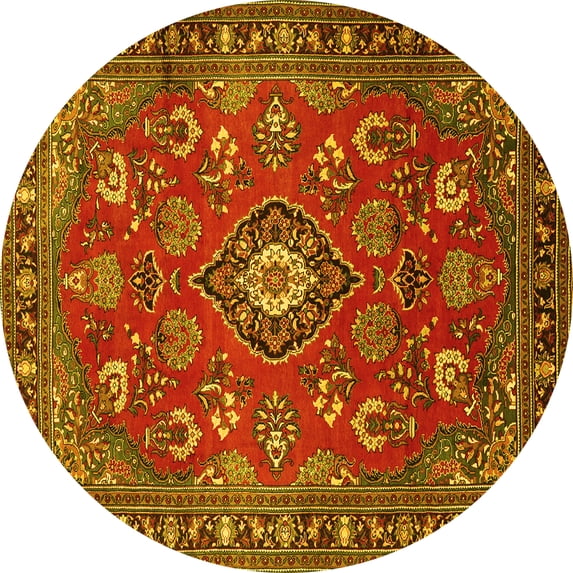 Ahgly Company Machine Washable Indoor Round Persian Yellow Traditional Area Rugs, 7' Round