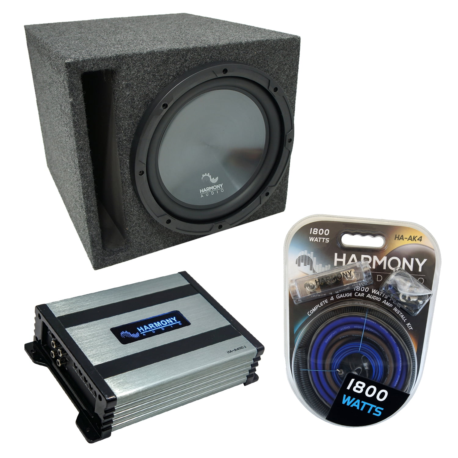 Universal Car Stereo Slotted S Port Single 12" Harmony Bundle R124 Sub