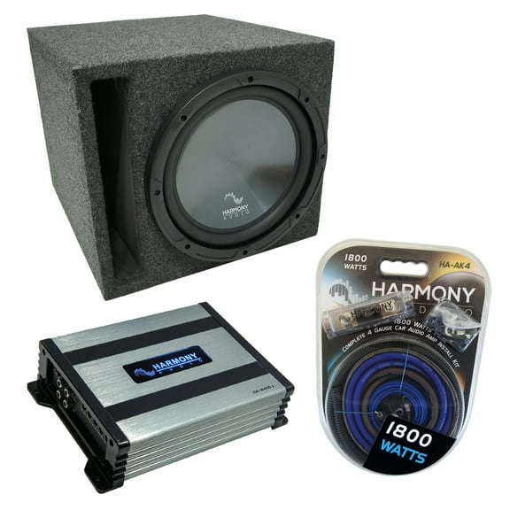 Universal Car Stereo Slotted S Port Single 12" Harmony R124 Sub Box & HA-A400.1