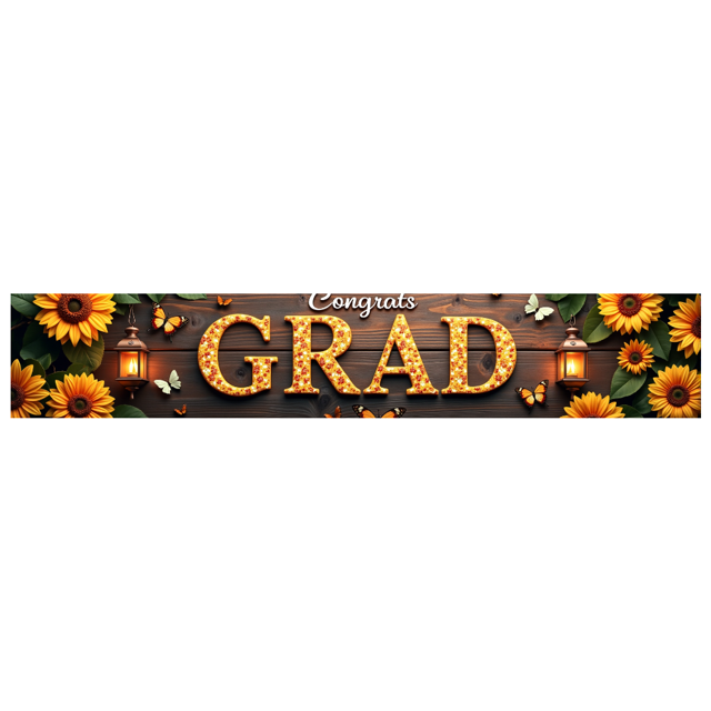 Congrats Grad Banner Sunflower Decor Backdrop Graduation Party Decoration Background Props Indoor Outdoor Celebration Removable Easy Setup