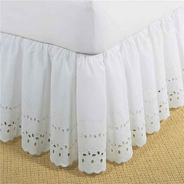 Fresh Ideas FRE30014WHIT05 Bed Skirt Ruffled Eyelet White - Cal King
