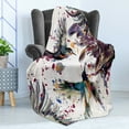 thumbnail image 4 of Hummingbird Soft Flannel Fleece Throw Blanket, Art Lily Flowers Birds and Color Splashes in Watercolor Painting Style, Cozy Plush for Indoor and Outdoor Use, 70" x 90", Orange and Blue, by Ambesonne, 4 of 5