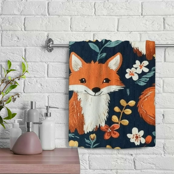 ZFLMY Foxes Flowers Fabric Kitchen Towels Save 100% Polyester Microfiber Hand Towel Funny for Kitchens Bathrooms Showers 29.5x13.8 inches 29.5x13.8in