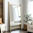 73"x35" Wood Full Length Mirror Ladder Rectangle Floor Mirror, Natural ...