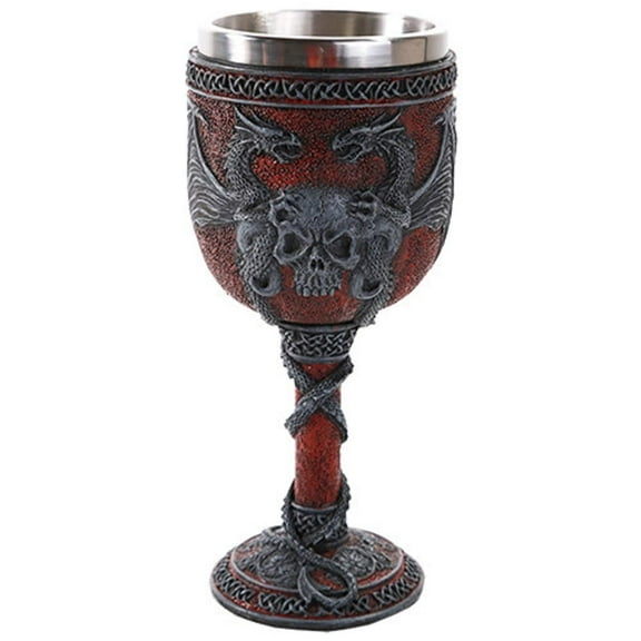 Pacific Giftware Double Dragon Wing Skull Goblet Wine Cup 7 inch