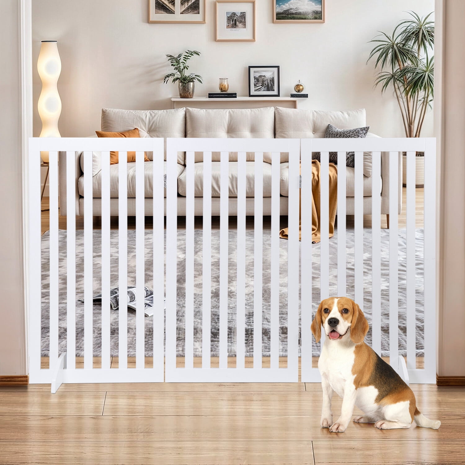 HomGarden 3 Panels 36-in Extra Tall Pet Gog Gate Foldable W/Support Leg for Doorways Stairs, White