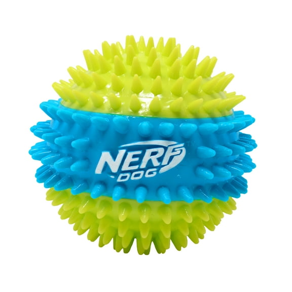 Nerf Dog TPR Spike Squeak Ball for Dogs, Green/Blue, 3.7 inch