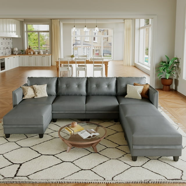 LLappuil Modular Sectional Sofa, 7 Seat Modular Sectional Sofa with Storage, Faux Leather Waterproof Sofa for Living Room