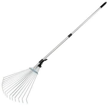 63in Adjustable Garden Leaf Rake 15 Teeth Expanding Stainless Steel Rake For Quick Clean Lawn Yard Garden with 7-21inch