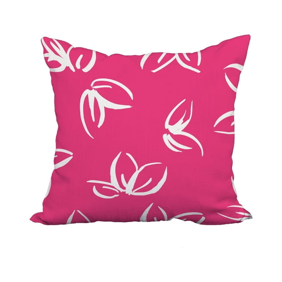 18 x 18 Inch Eva Pink Floral Print Decorative Polyester Throw Pillow with Linen Texture