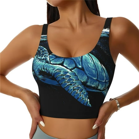 Jgfou Ocean Turtle Print Womens Sports Bra - Padded Workout Sports Bras Crop Tank Top