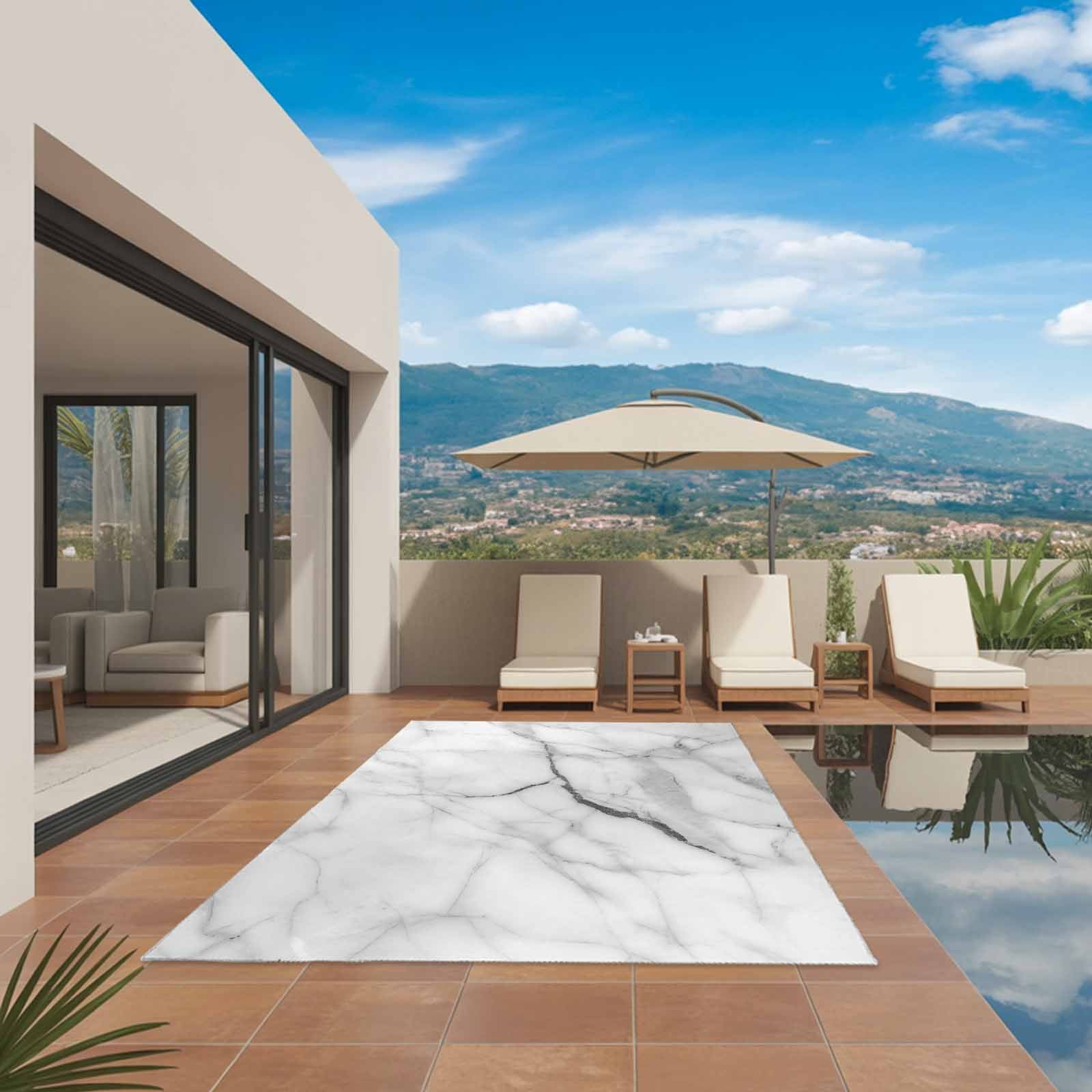 Outdoor Rug 5x8ft White Marble Large Area Rug Modern Abstract Art Indoor Outdoor Carpet Outdoor Rugs Mats for Patio Camping,RV,Front Door, Outside Decor