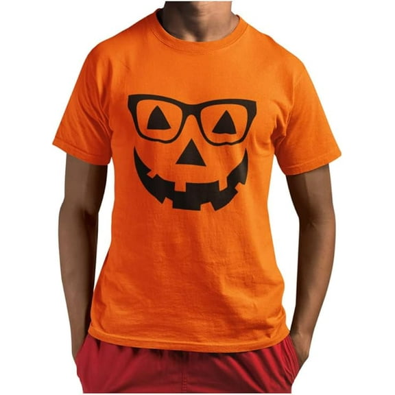 Halloween Pumpkin Shirt for Men - Jack O Lantern Face, Fun and Easy Costume T-Shirt, Spooky and Comfortable, Perfect for Halloween Parties and Trick-or-Treating