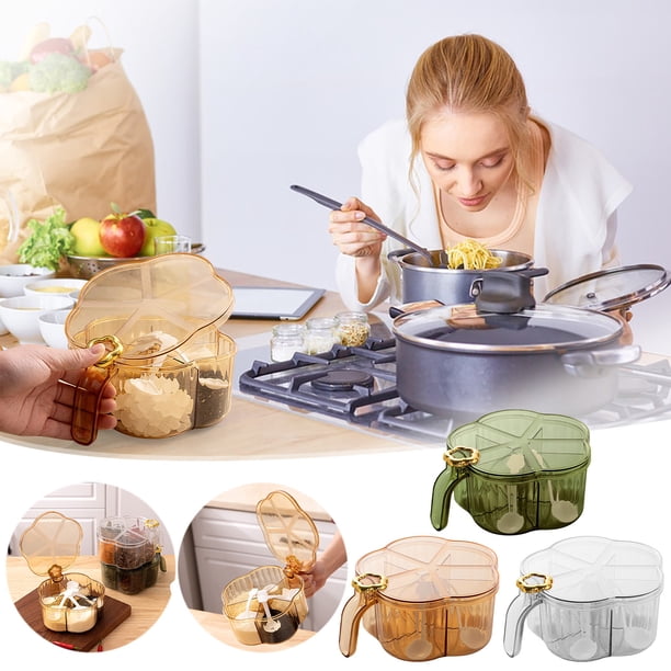 Caja de Especias Crystal Integrada - Contenedor de Almacenamiento de Especias de Cocina, Dorado MNFD