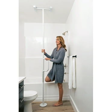 Stander Wonder Pole Lite, Adjustable Floor to Ceiling Grab Bar for Bathroom, Tension Mounted Steel Shower Bar and Toilet Safety Rail for Seniors and Elderly Adults, White