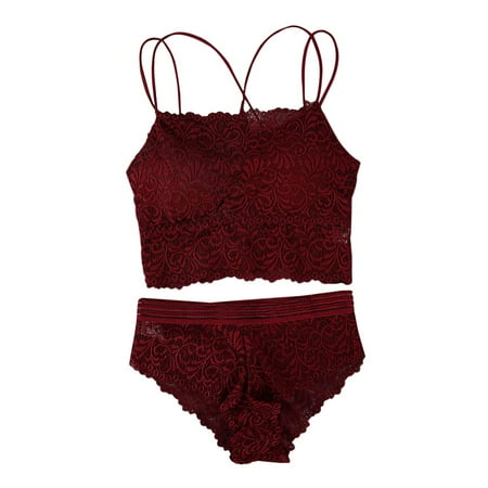 

TOPOINT Ladies Lingerie Padded Sexy Bra Set Lace Wine Red