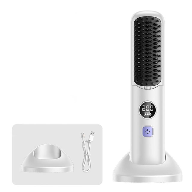 Portable Straightener Brush Rechargeable Hair Straightener Comb Brush Digital Rechargeable Mini Portable Travel Hair Straightener Use Straight Hair and Curly Hair Comb