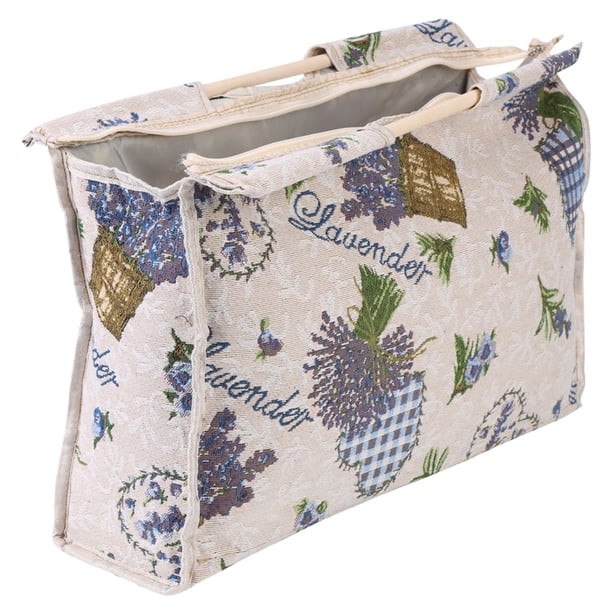 BLLBOO Bolsa de Tejer - Organizador de Tejido de Punto Bolsa de Almacenamiento de Tela Tejida con Mango de Madera práctica Exquisita para Agujas de Tejer Herramientas de Costura 1pc(Flor Purpura)