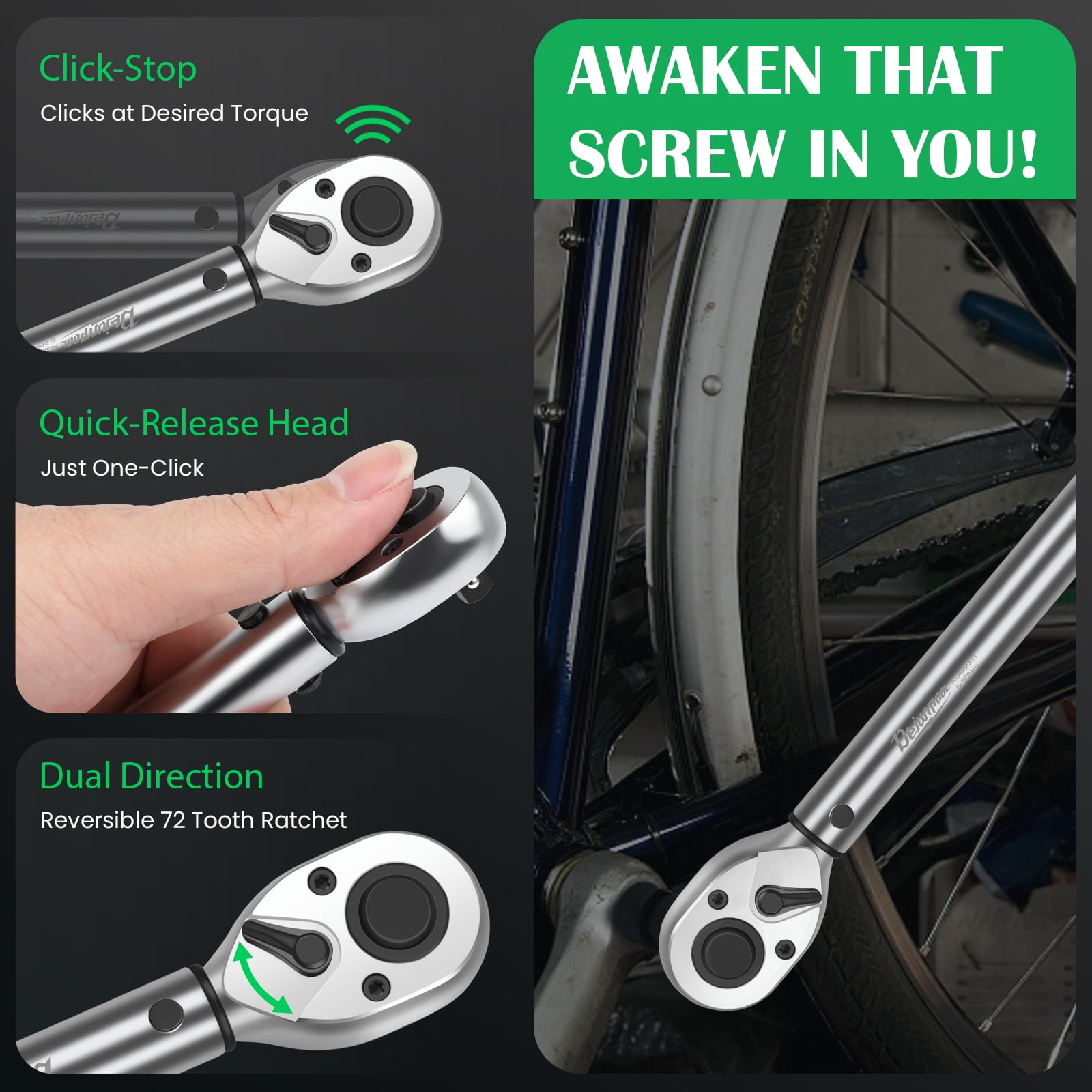 3/8" Drive Click Torque Wrench Set, 5-60 N.m, 32PCS Professional Torque Tool Kit with Extension Bar, Adapter, Bits & Portable Case for Bicycle, Motorcycle, Car Maintenance