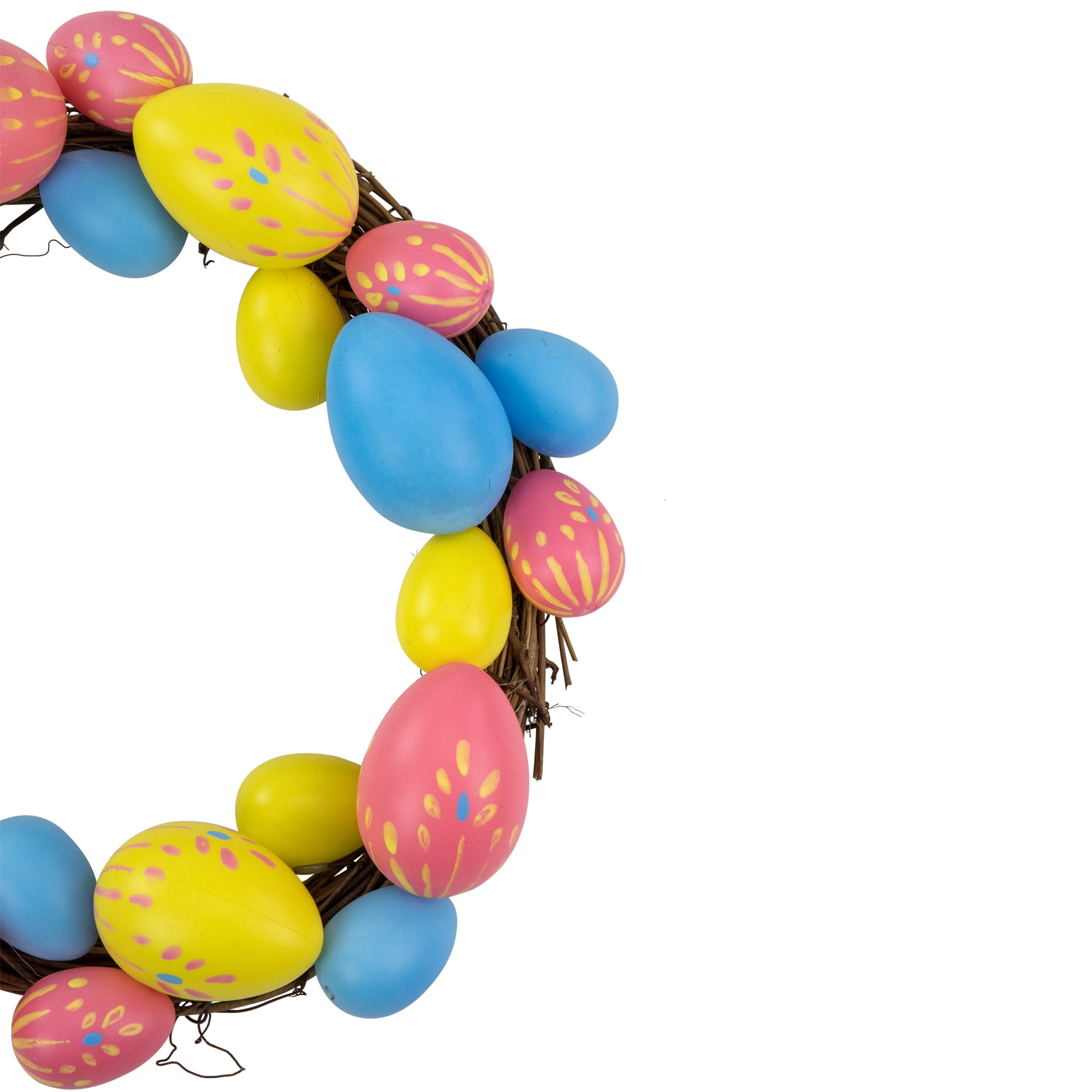 10" Pink Yellow and Blue Floral Stem Easter Egg Spring Grapevine Wreath