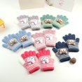 thumbnail image 3 of Guantes de invierno para niños con dibujos de osos tejidos con cinco dedos separados, guantes gruesos y cálidos con forro polar para hombres y mujeres, 3 of 6
