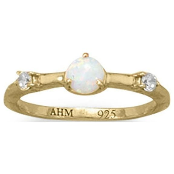 Precious Stars 14K Yellow Gold Plated Sterling Silver Synthetic Opal and Cubic Zirconia Ring