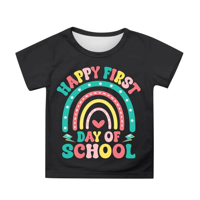 T-Shirt à Manches Courtes Imprimé Dessin Animé Mignon pour Filles Col Rond Confortable pour École Usage Quotidien Âges 3-13 Tee Décontracté Respirant