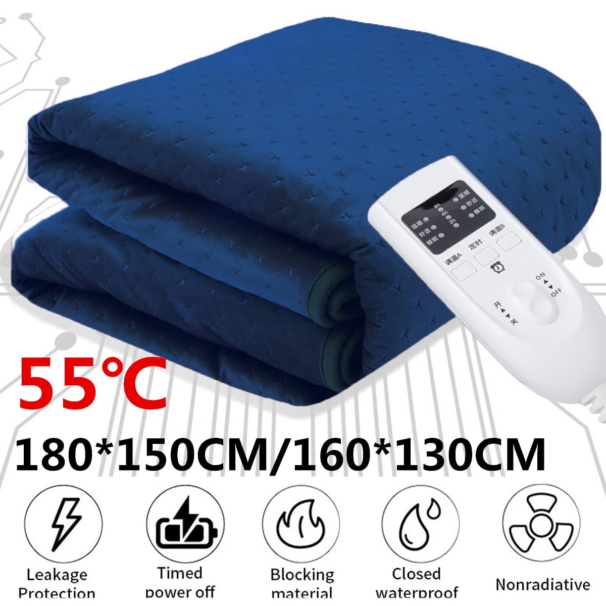 180*150CM 220V 55℃ Automatic Electric Heated Blankets 3 Gears Heated