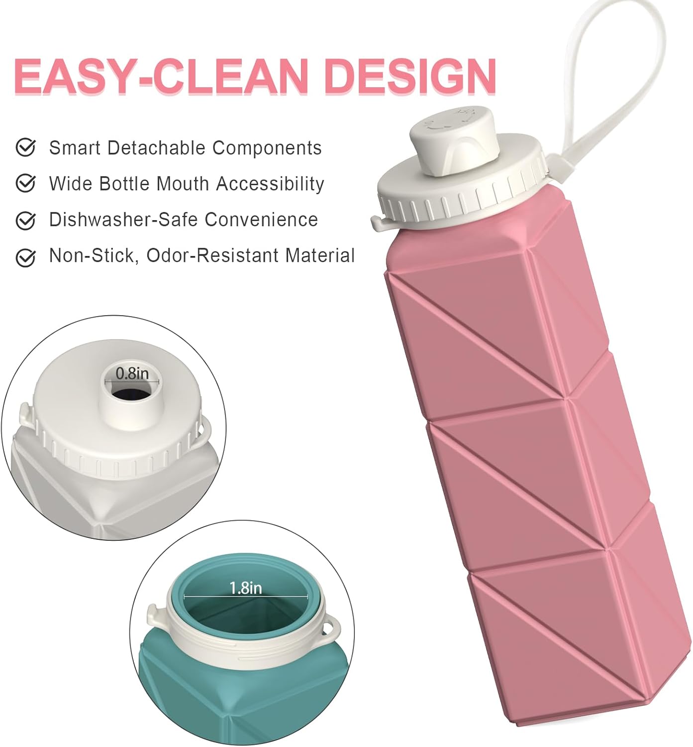 Collapsible Water Bottles 20.6oz, Silicone Foldable Portable Travel Water Bottle, Lightweight Reusable Leakproof for Traveling Camping Hiking Cycling Yoga Sports Outdoor