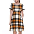 thumbnail image 1 of Bixox Robe d'Été à Manches Courtes pour Femmes Robe Ample Longueur Genou avec Poches-Orange à Carreaux, 1 of 7