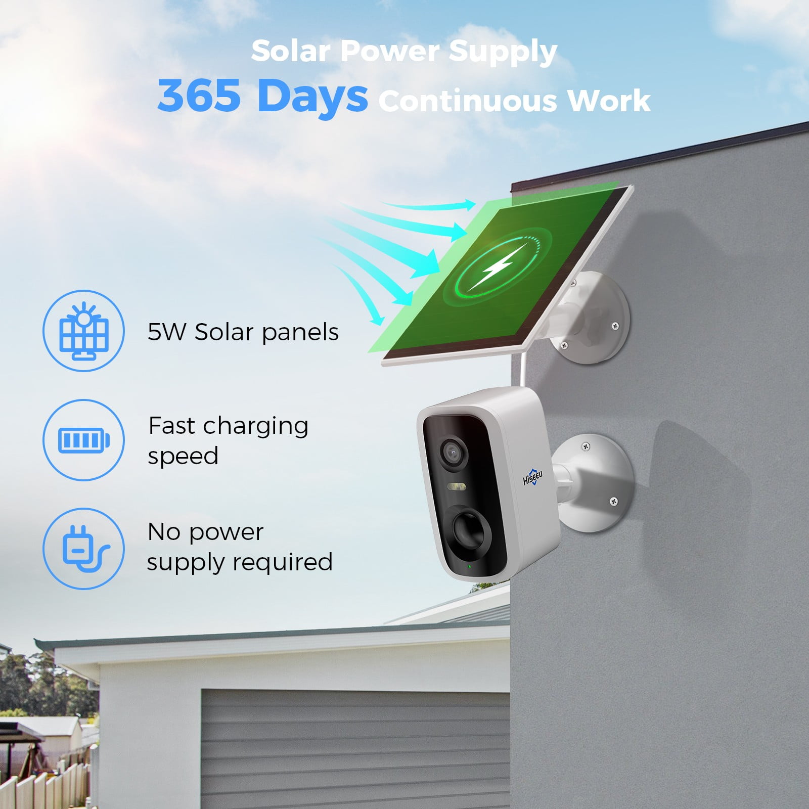 Hiseeu Solar Wireless Wifi Outdoor Security Cameras, 2K/4MP Home Security System, 4 Camera Kit with 2-Way Audio, Solar Powered, Spotlight, Night Vision, No Monthly Fee, 500GB Local Storage