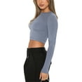 thumbnail image 3 of Women Y2k Crop Tops Long Sleeve Round Neck Backless Cutout Slim Fit T-shirt Streetwear, 3 of 5