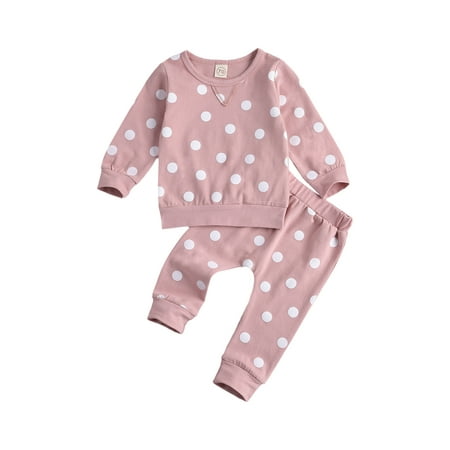 

Calsunbaby Infant Baby Girl Outfit Long Sleeve Polka Dots Sweatshirt and Pants Sweatsuit Tracksuit 2PCS Clothes Set 12-18 Months