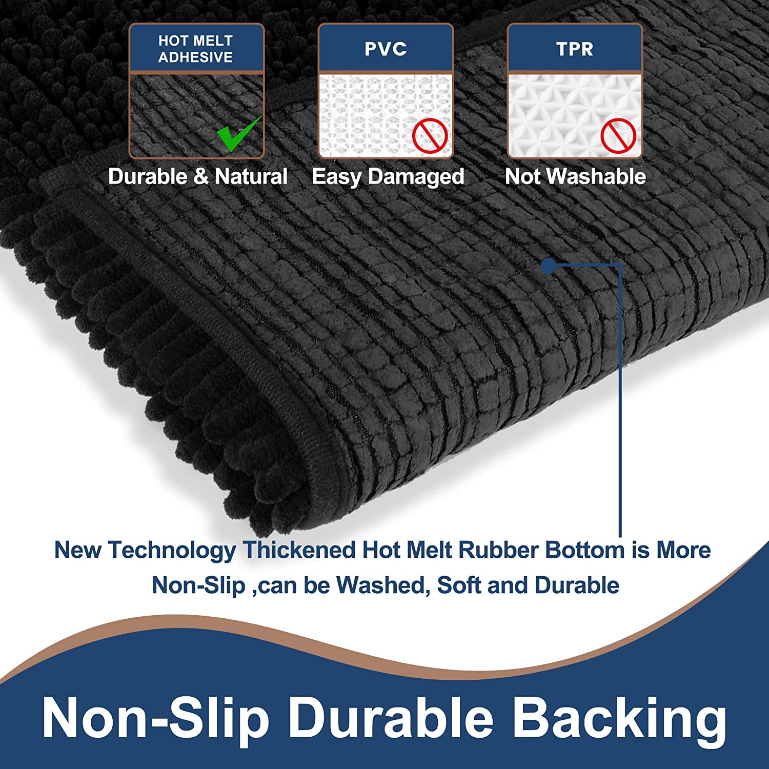 Soft Plush Microfiber Bathroom Rugs, Absorbent Bath Rugs Non Skid Machine Wash Dry Bath Mats for Tub,Shower and Bath Room Floor Mats (17x24inches, Black)