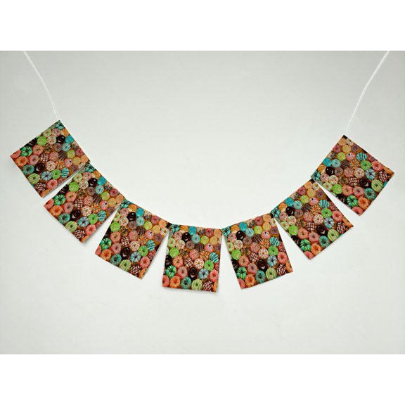 ZKGK Colorful Donuts Backgroundh Banner Bunting Garland Flag Sign for Home Family Party Decoration