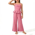 thumbnail image 2 of FRSASU Girls 2 Piece Sets Sleeveless Ruffled Hem Pleated Tops and Wide Leg Pants Summer Outfit Clothes for 4-15 Years Pink, 2 of 9