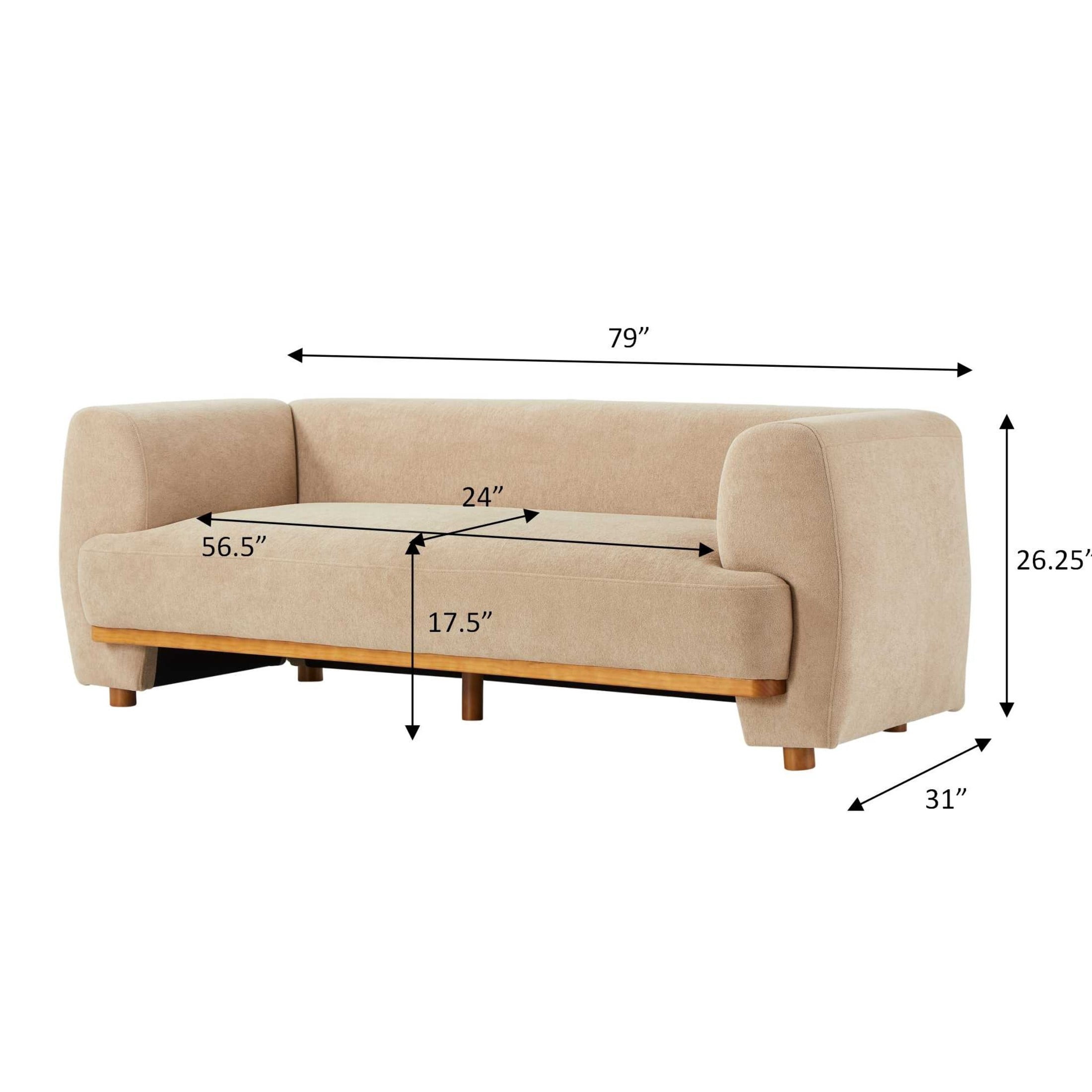 Christopher Knight Home 79 in. 3-Seat Velvet Sofa, Modern Curved Upholstered Couch with Wood Base, Nomad