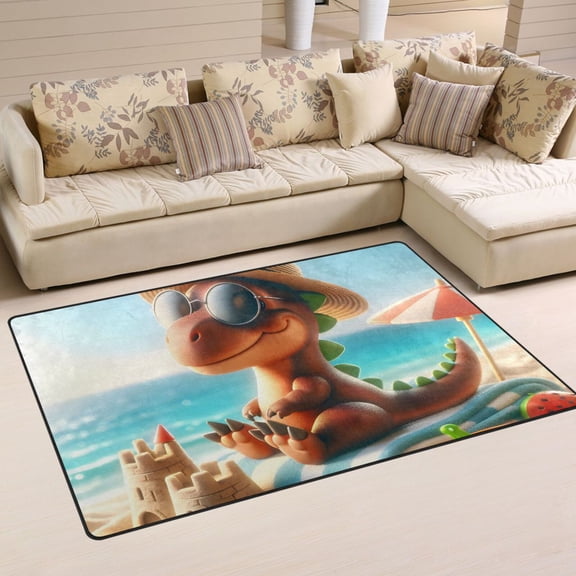 Dinosaur and Beach Sands Area Rug Washable Floor Carpet Mat 60 x 39 inch for Bedroom Living Room Kids Room Home Decor