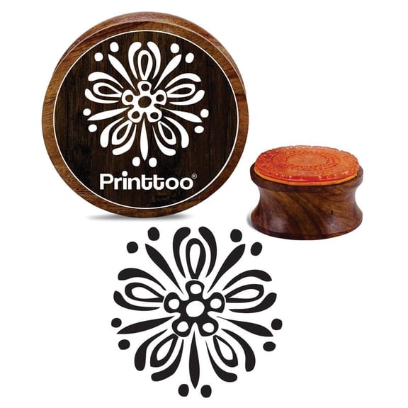 Printtoo Mandala Floral Pattern Scrap-booking Craft Textile Round Stamp Wooden Rubber Stamps-4 Inch